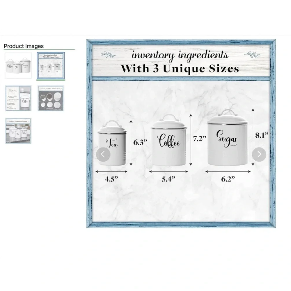 Home Acre Designs Kitchen Canisters Set of 3 Airtight Tea, Sugar, Coffee - Picture 3 of 5